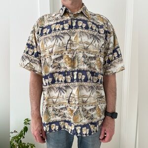 PIERRE CARDIN Vintage Short Sleeve Button Front Shirt Cocktail Tiki Vacation